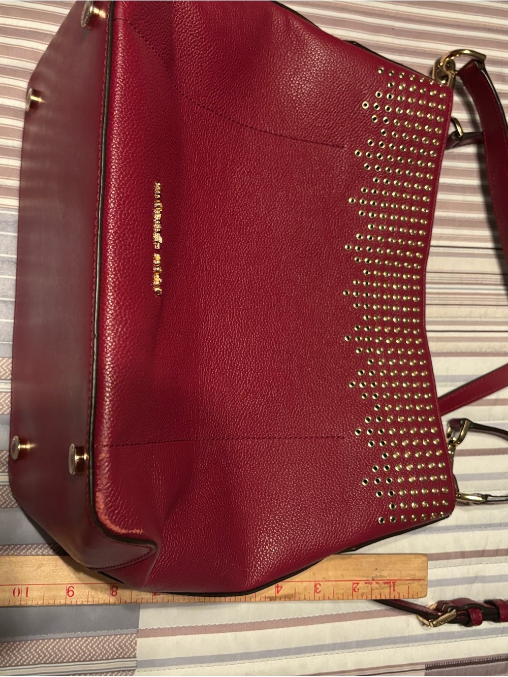 Michael Kors Burgundy Leather Shoulder Bag with Gold Studs - Picture 2 of 5